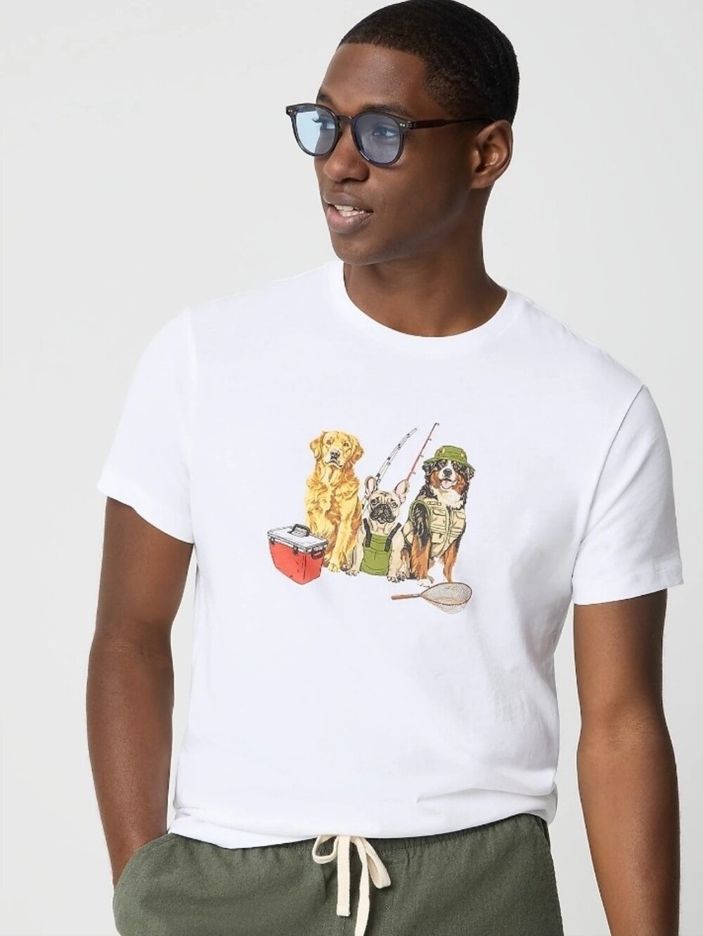 J. Crew White Tee with Fishing Dogs Graphic